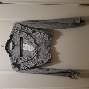 Zara gray ruffled long sleeve crop top